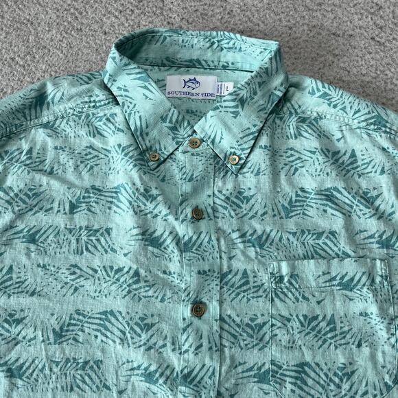 Southern Tide Shirt Mens Large Floral Hawaiian Linen Short Sleeve Button Down - Picture 2 of 11
